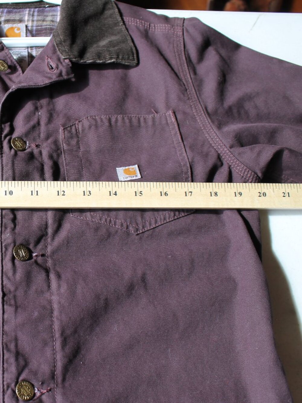 Carhartt Women Plaid Lined Canvas Work Jacket Corduroy Collar Purple Medium - Picture 4 of 8